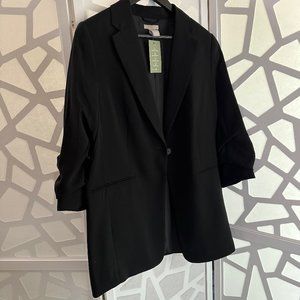H&M Black Lined Women's Oversized Blazer with Rouched Sleeves (Medium) - NWT